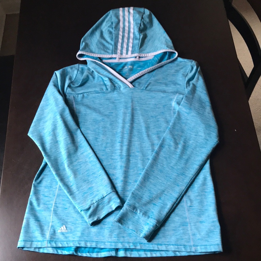 Adidas hooded ClimaWarm top with ponytail opening Large blue